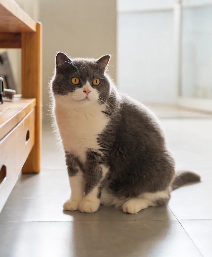 British Shorthair Cat sitting on the floor