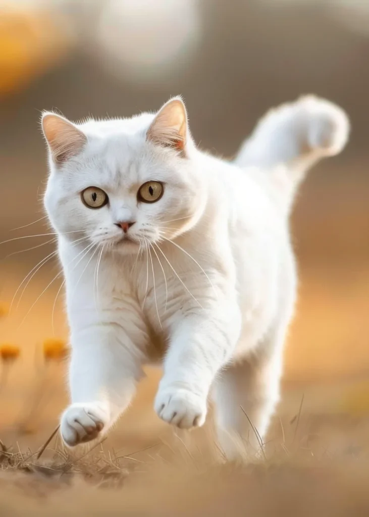 White british shorthair cat hunting on the field