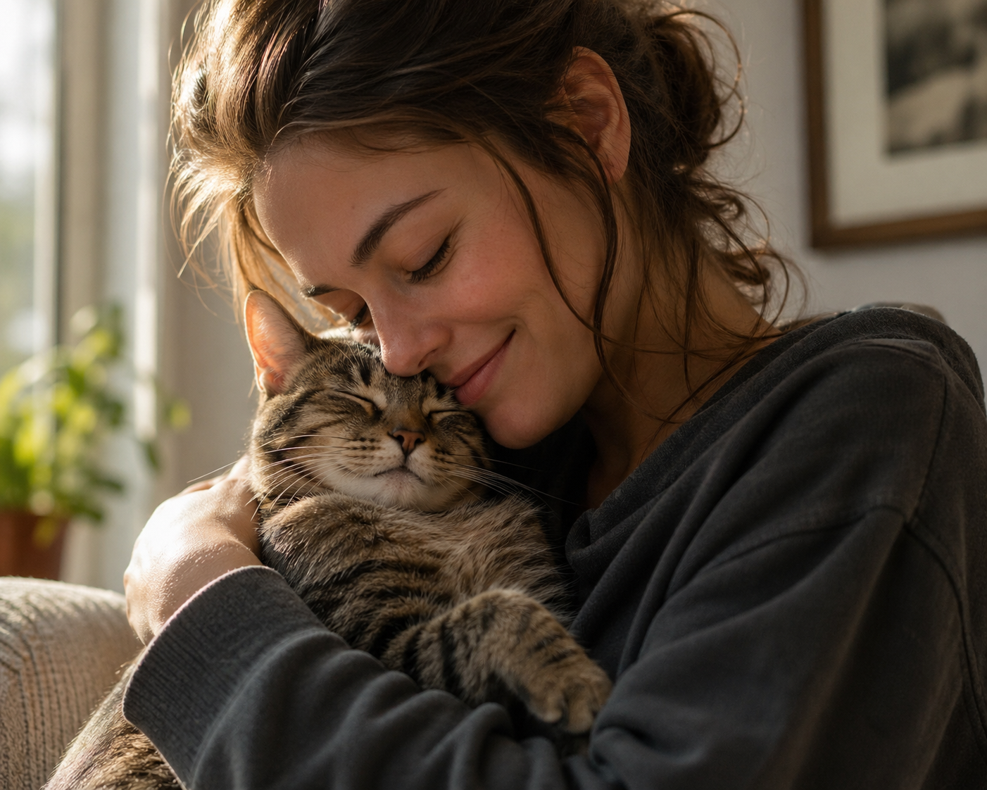 image of woman hugging her cat pet